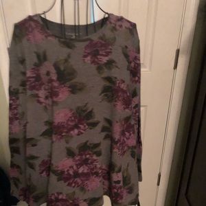 Gray with purple flowers long sleeve shirt